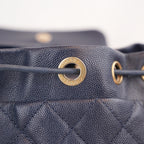 Chanel Filigree Backpack Small Blu in Pelle Caviar Trapuntata con Maxi Logo CC