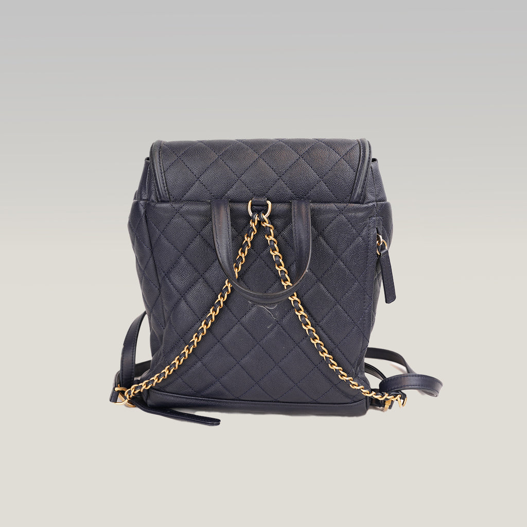 Chanel Filigree Backpack Small Blu in Pelle Caviar Trapuntata con Maxi Logo CC