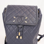 Chanel Filigree Backpack Small Blu in Pelle Caviar Trapuntata con Maxi Logo CC