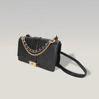 Chanel Flap Bag Media Nera in Pelle di Vitello con Catene e Hardware Dorato