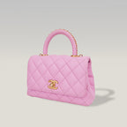 Chanel Coco Handle Small Borsa a Mano in Pelle Caviar Rosa Matelassé con Catena