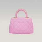 Chanel Coco Handle Small Borsa a Mano in Pelle Caviar Rosa Matelassé con Catena
