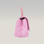 Chanel Coco Handle Small Borsa a Mano in Pelle Caviar Rosa Matelassé con Catena