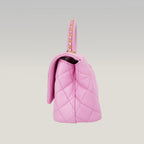 Chanel Coco Handle Small Borsa a Mano in Pelle Caviar Rosa Matelassé con Catena