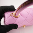 Chanel Coco Handle Small Borsa a Mano in Pelle Caviar Rosa Matelassé con Catena