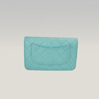 Chanel WOC Classica Azzurro Turchese in Pelle di Agnello Trapuntata con Hardware Argento e Carta di Autenticità