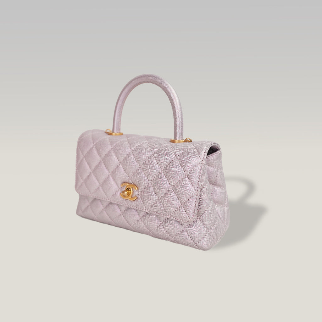 Chanel Coco Handle Small Iridescente Lilla in Pelle Caviar con Hardware Dorato
