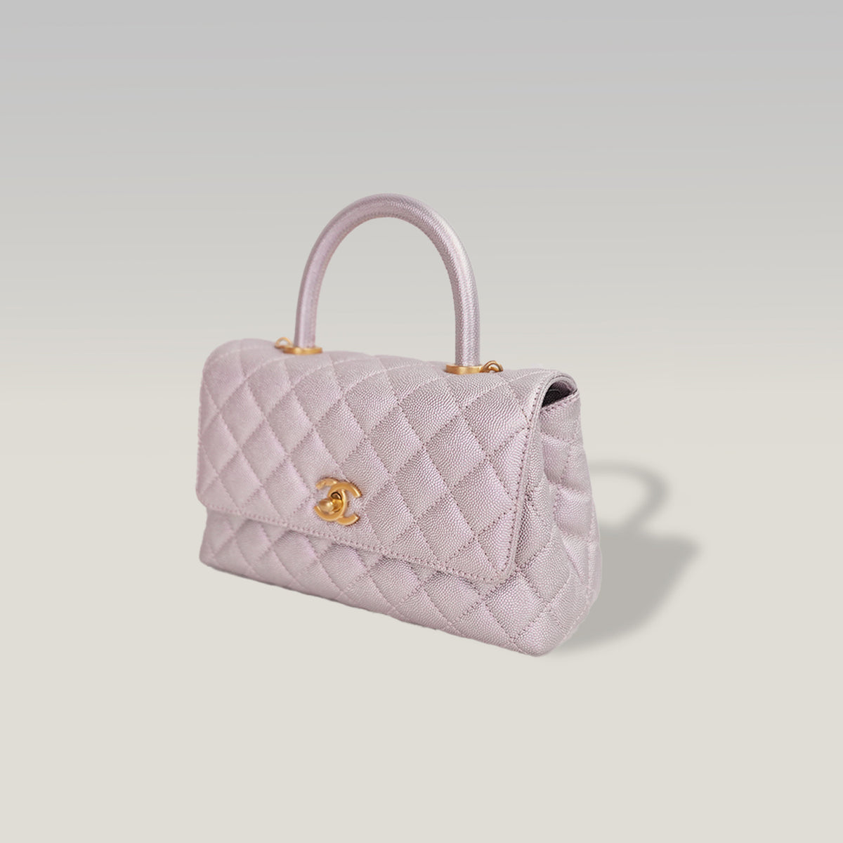 Chanel Coco Handle Small Iridescente Lilla in Pelle Caviar con Hardware Dorato