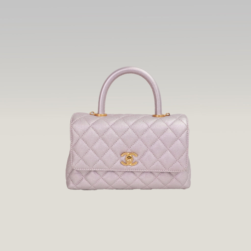 Chanel Coco Handle Small Iridescente Lilla in Pelle Caviar con Hardware Dorato