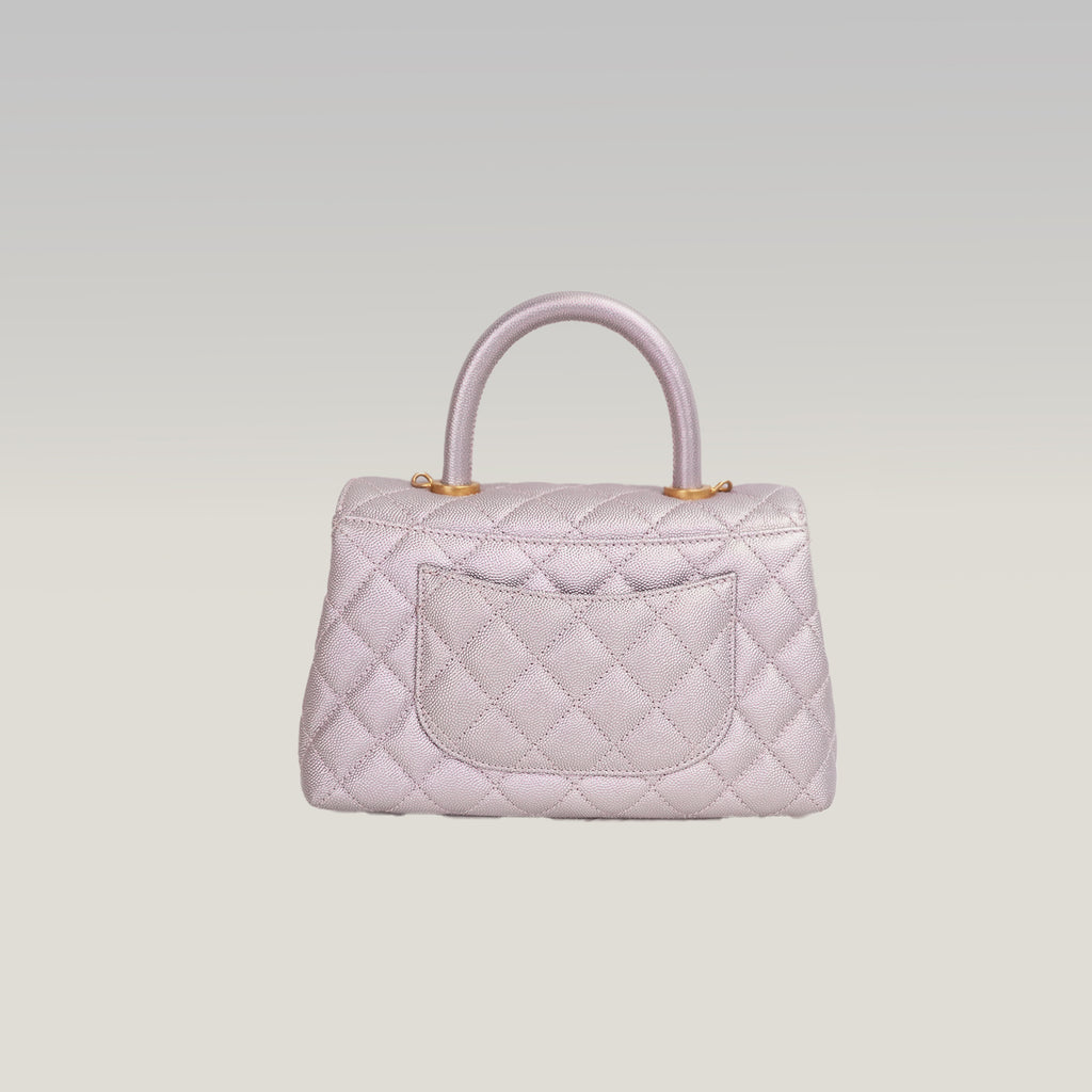 Chanel Coco Handle Small Iridescente Lilla in Pelle Caviar con Hardware Dorato