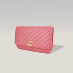 Chanel Trendy CC Wallet on Chain Rosa Chevron in Pelle di Agnello con Hardware Dorato