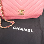 Chanel Trendy CC Wallet on Chain Rosa Chevron in Pelle di Agnello con Hardware Dorato