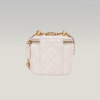 Chanel Mini Vanity Borsa a Spalla in Pelle di Agnello Bianca Matelassé con Catena