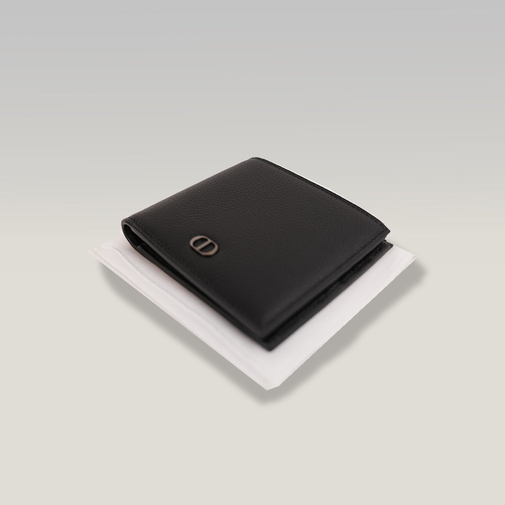 Portafoglio Dior CD Icon Bifold Nero in Pelle Martellata da Uomo