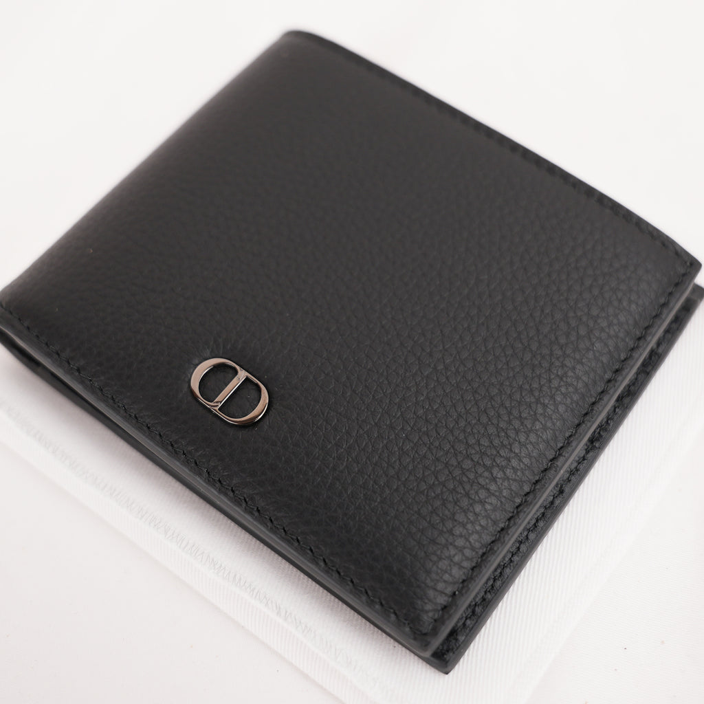 Portafoglio Dior CD Icon Bifold Nero in Pelle Martellata da Uomo