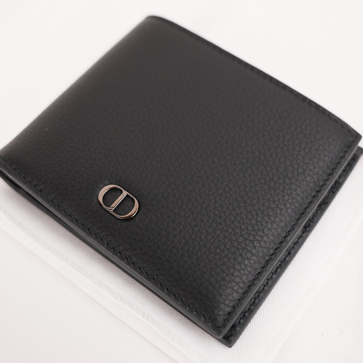 Portafoglio Dior CD Icon Bifold Nero in Pelle Martellata da Uomo