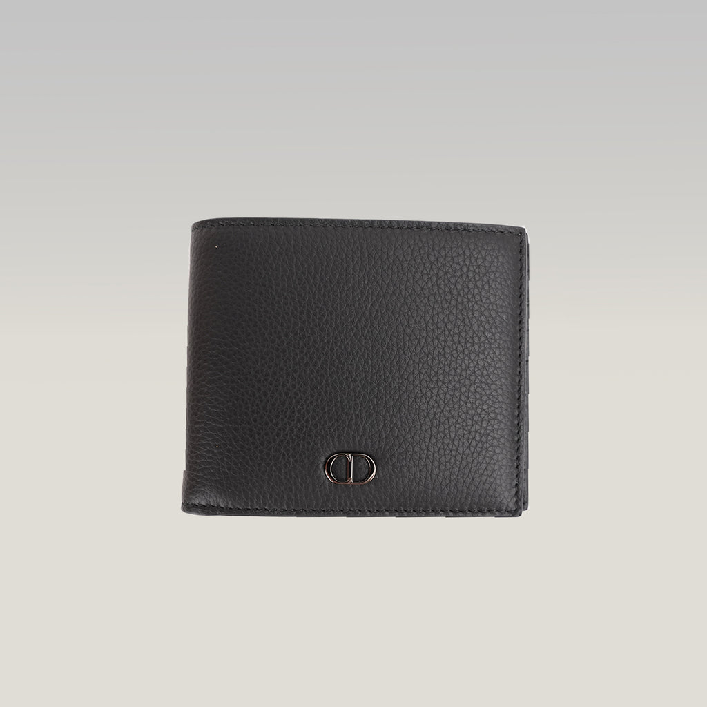 Portafoglio Dior CD Icon Bifold Nero in Pelle Martellata da Uomo