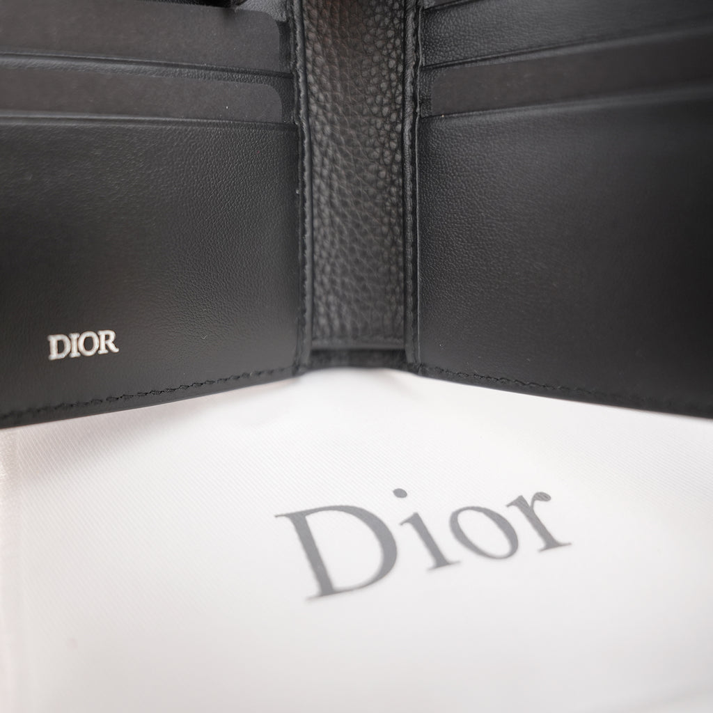 Portafoglio Dior CD Icon Bifold Nero in Pelle Martellata da Uomo