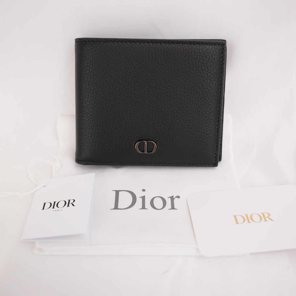 Portafoglio Dior CD Icon Bifold Nero in Pelle Martellata da Uomo