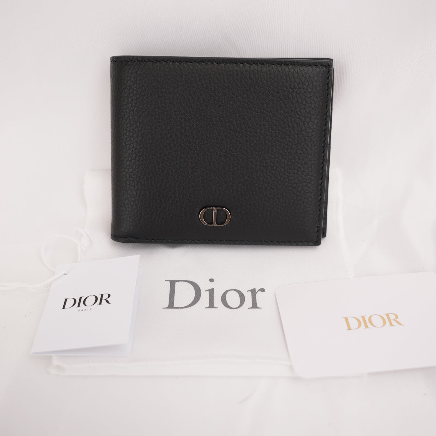 Portafoglio Dior CD Icon Bifold Nero in Pelle Martellata da Uomo
