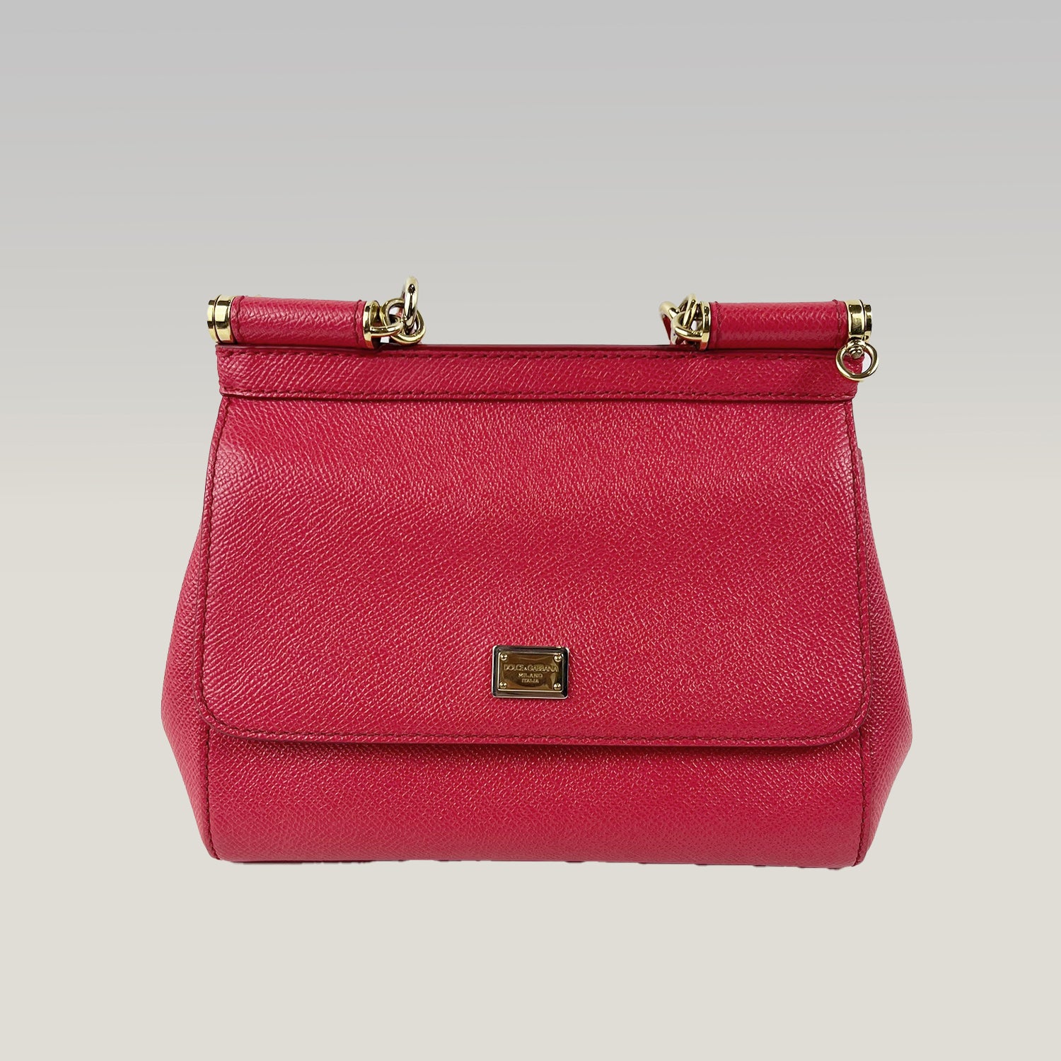 Borsa Dolce & Gabbana Sicily Mini Rossa in Pelle Dauphine con Dettagli Dorati – 20 cm