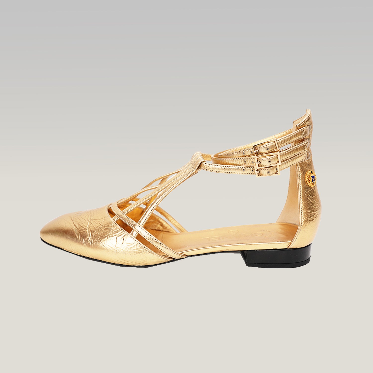 Ballerine Donna Oro Metallizzato con Cinturino alla Caviglia