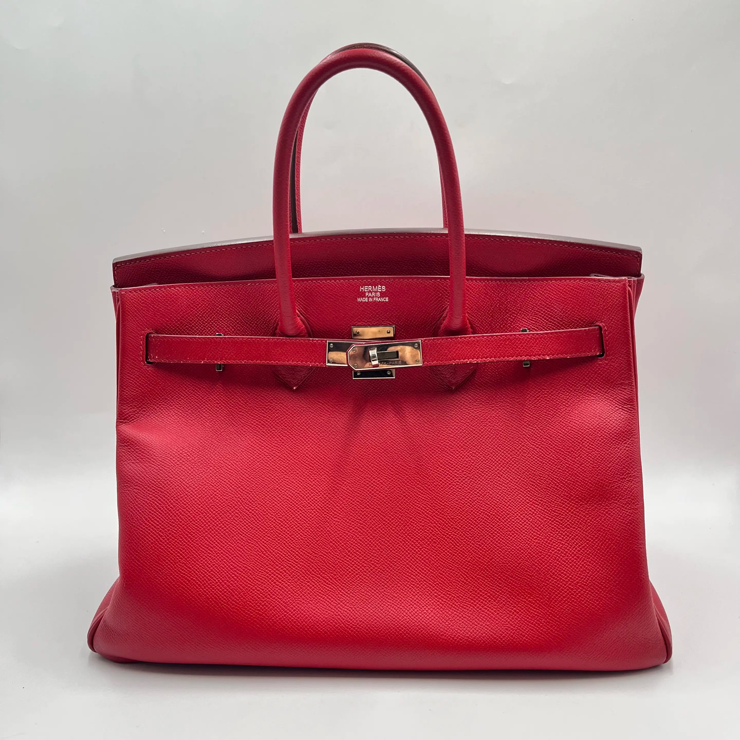 Hermès Birkin 35 in Pelle Rossa con Ferramenta in Metallo Argentato