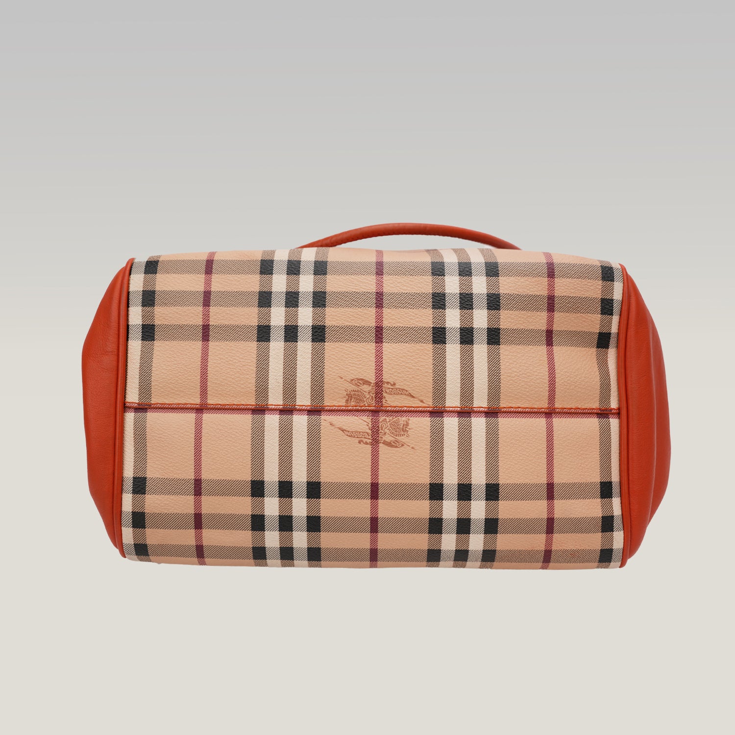 Burberry Borsa a Spalla Nova Check Beige con Dettagli Arancioni in Pelle