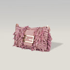 Fendi Baguette Rosa in Suede con Frange e Hardware Dorato