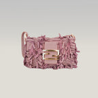 Fendi Baguette Rosa in Suede con Frange e Hardware Dorato
