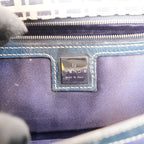 Fendi Mamma Baguette Borsa a Spalla Vintage in Tela Zucca FF Blu e Beige con Logo Argentato