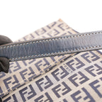 Fendi Mamma Baguette Borsa a Spalla Vintage in Tela Zucca FF Blu e Beige con Logo Argentato