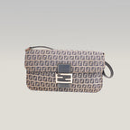 Fendi Mamma Baguette Borsa a Spalla Vintage in Tela Zucca FF Blu e Beige con Logo Argentato