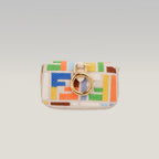 Fendi Nano Baguette Charm Grezzo Multicolor in Tela Ricamata FF con Catena