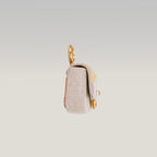 Fendi Nano Baguette Charm Grezzo Multicolor in Tela Ricamata FF con Catena