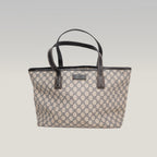 Gucci GG Canvas Tote Bag Blue Beige Monogram Shopper Shoulder Bag Leather Trim