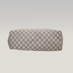 Gucci GG Canvas Tote Bag Blue Beige Monogram Shopper Shoulder Bag Leather Trim