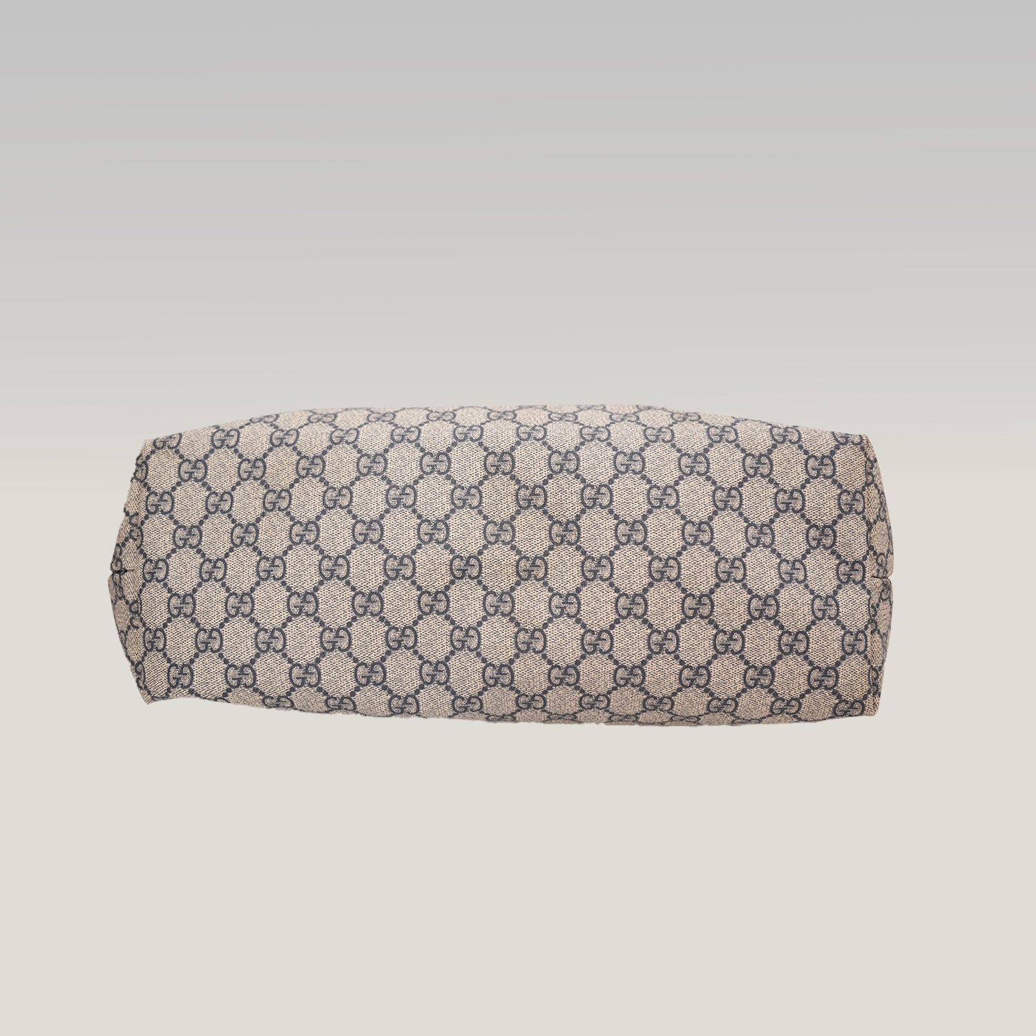 Gucci GG Canvas Tote Bag Blue Beige Monogram Shopper Shoulder Bag Leather Trim