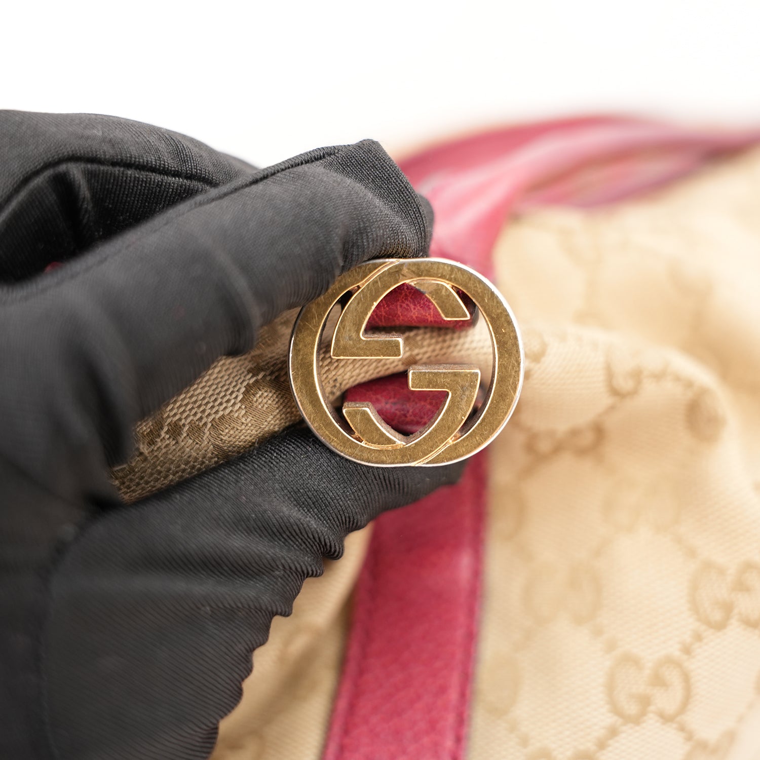 Gucci Borsa 2Way Vintage GG Monogram Beige e Rossa in Tela e Pelle