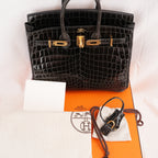 Hermès Birkin 35 Vintage in Coccodrillo Lucido Grigio Grafite con Hardware Dorato