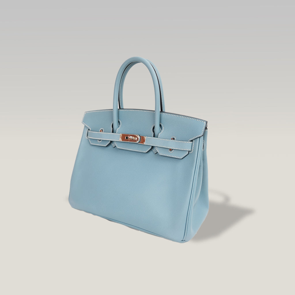 Hermès Birkin 30 Bleu Jean in Pelle Epsom con Hardware Palladio