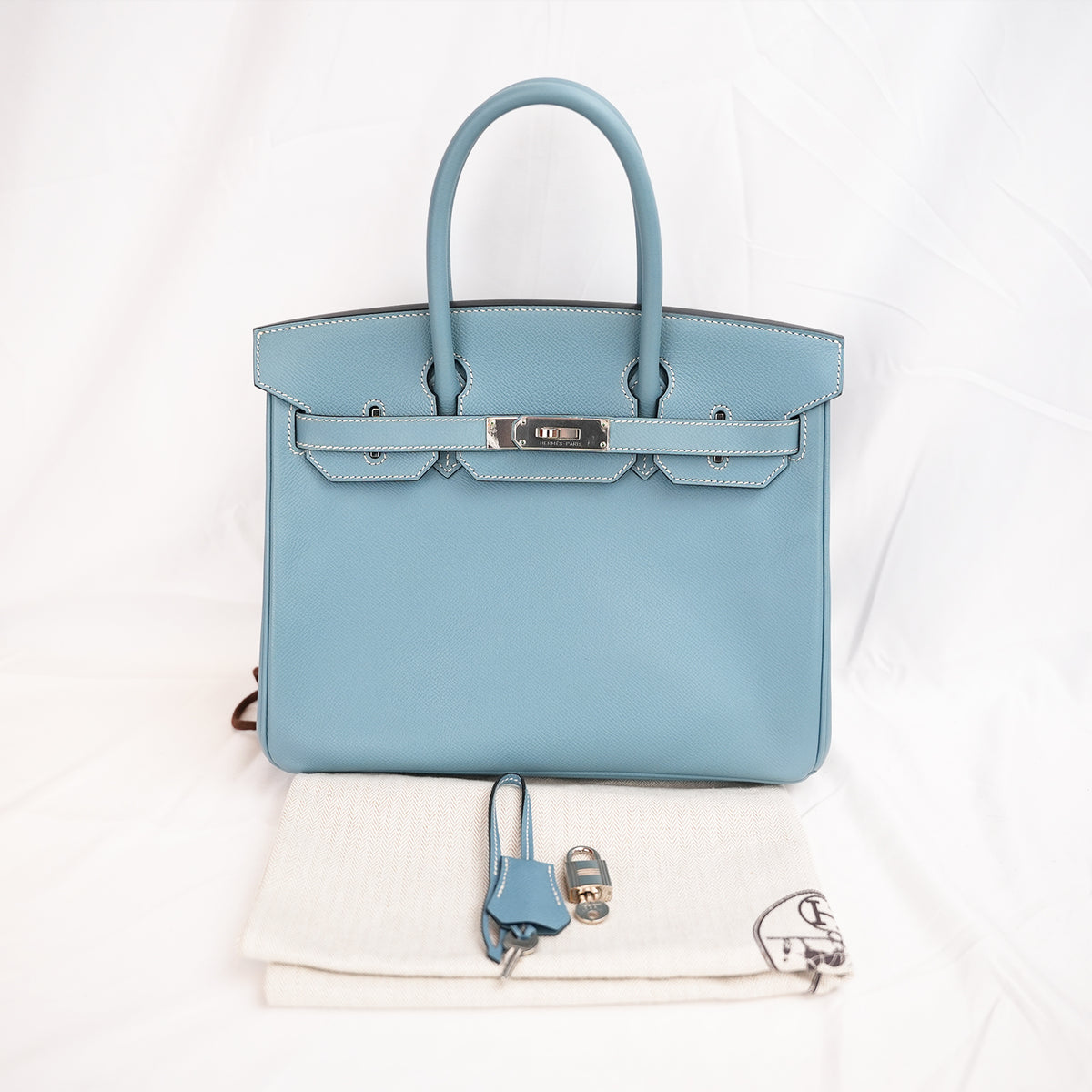 Hermès Birkin 30 Bleu Jean in Pelle Epsom con Hardware Palladio