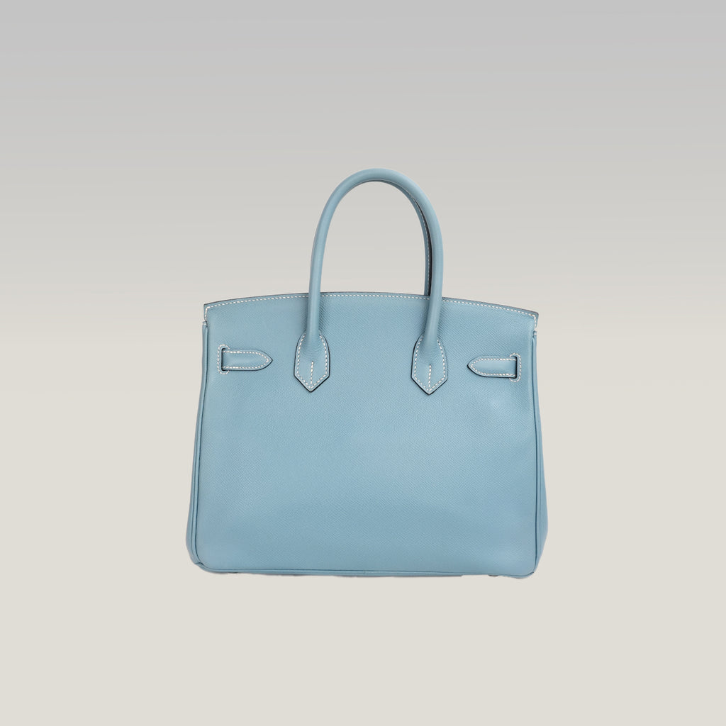 Hermès Birkin 30 Bleu Jean in Pelle Epsom con Hardware Palladio