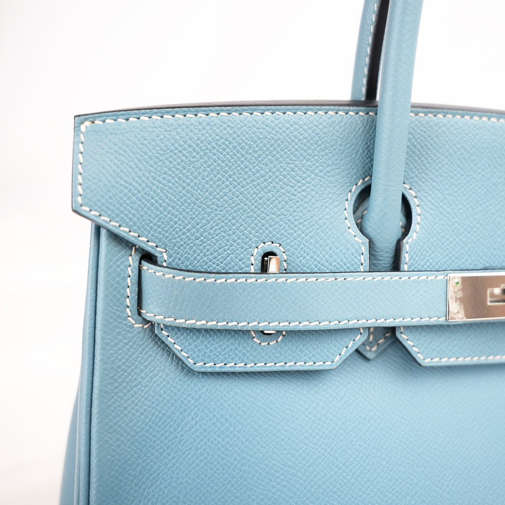 Hermès Birkin 30 Bleu Jean in Pelle Epsom con Hardware Palladio