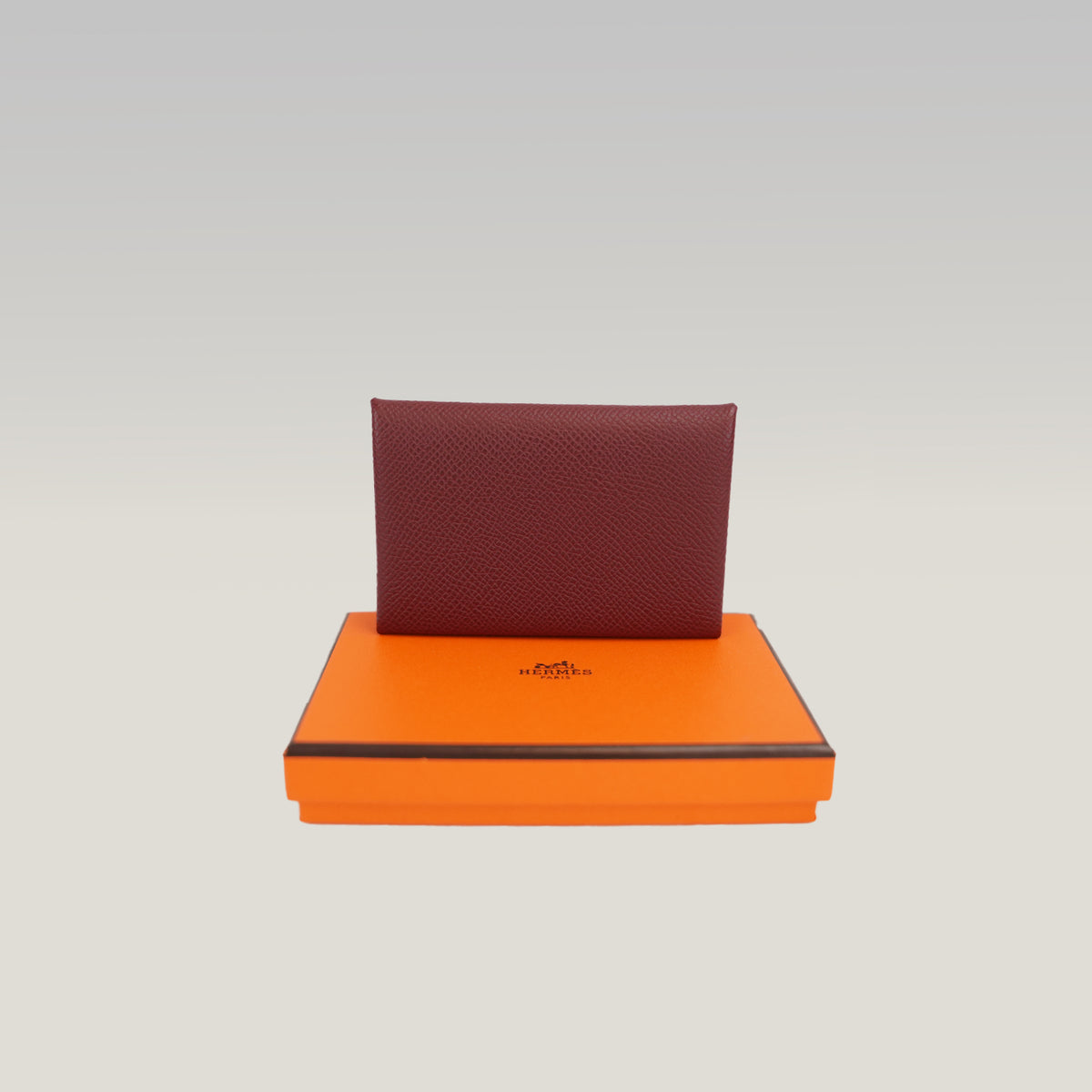 Hermès Portacarte in Pelle Bordeaux Stamp K con Scatola