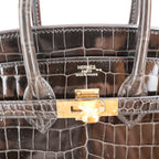 Hermès Birkin 35 Vintage in Coccodrillo Lucido Grigio Grafite con Hardware Dorato