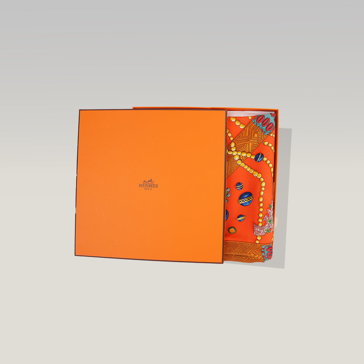 Hermès Carré 90 Chemins de Corail Foulard in Seta Arancione Multicolore 90x90 cm