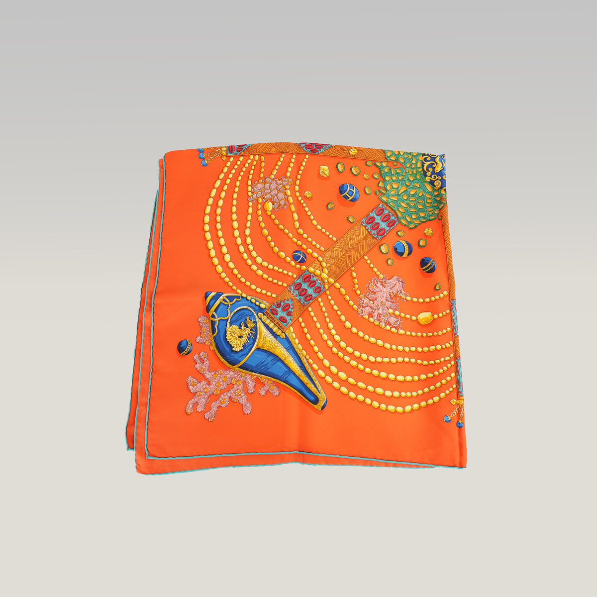 Hermès Carré 90 Chemins de Corail Foulard in Seta Arancione Multicolore 90x90 cm