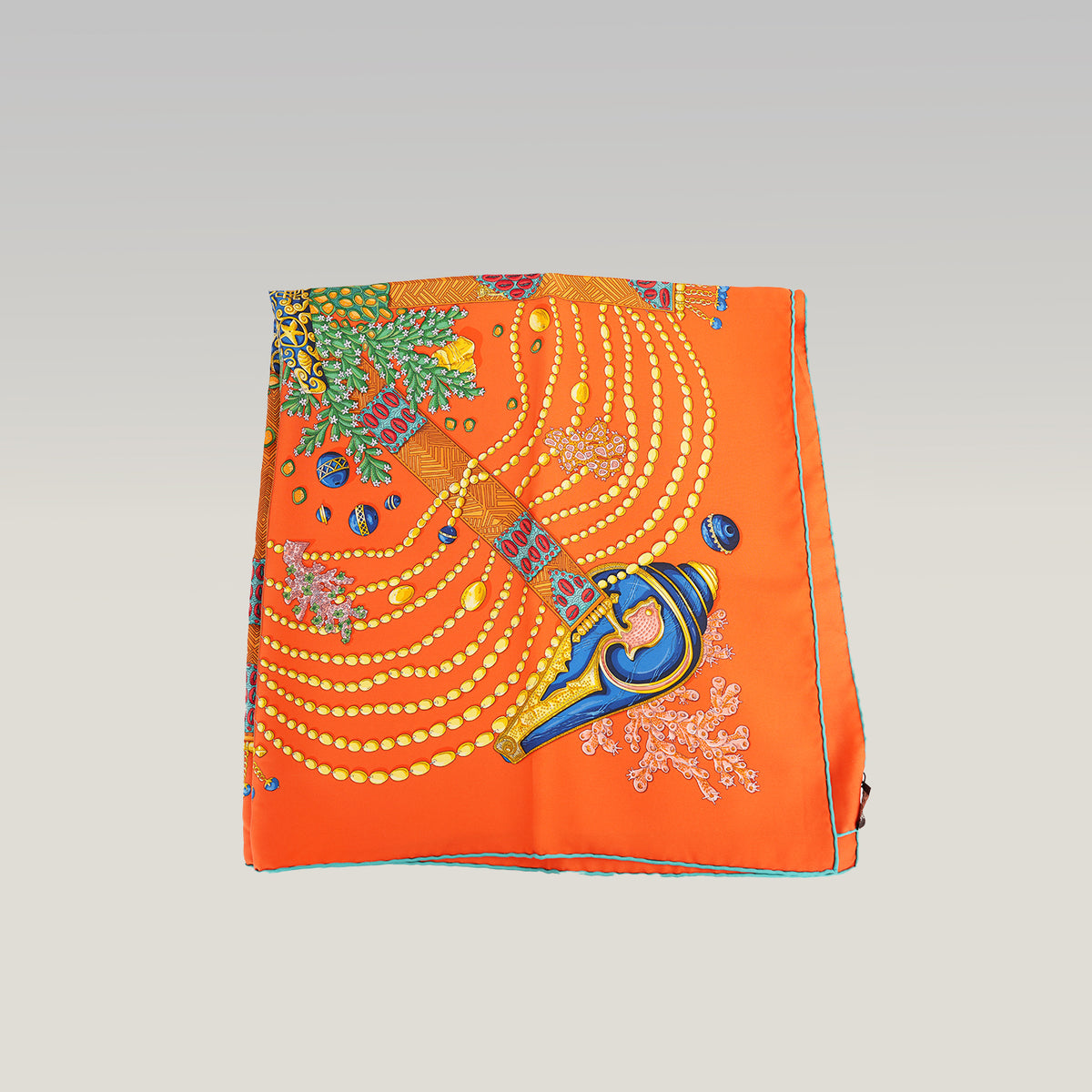 Hermès Carré 90 Chemins de Corail Foulard in Seta Arancione Multicolore 90x90 cm
