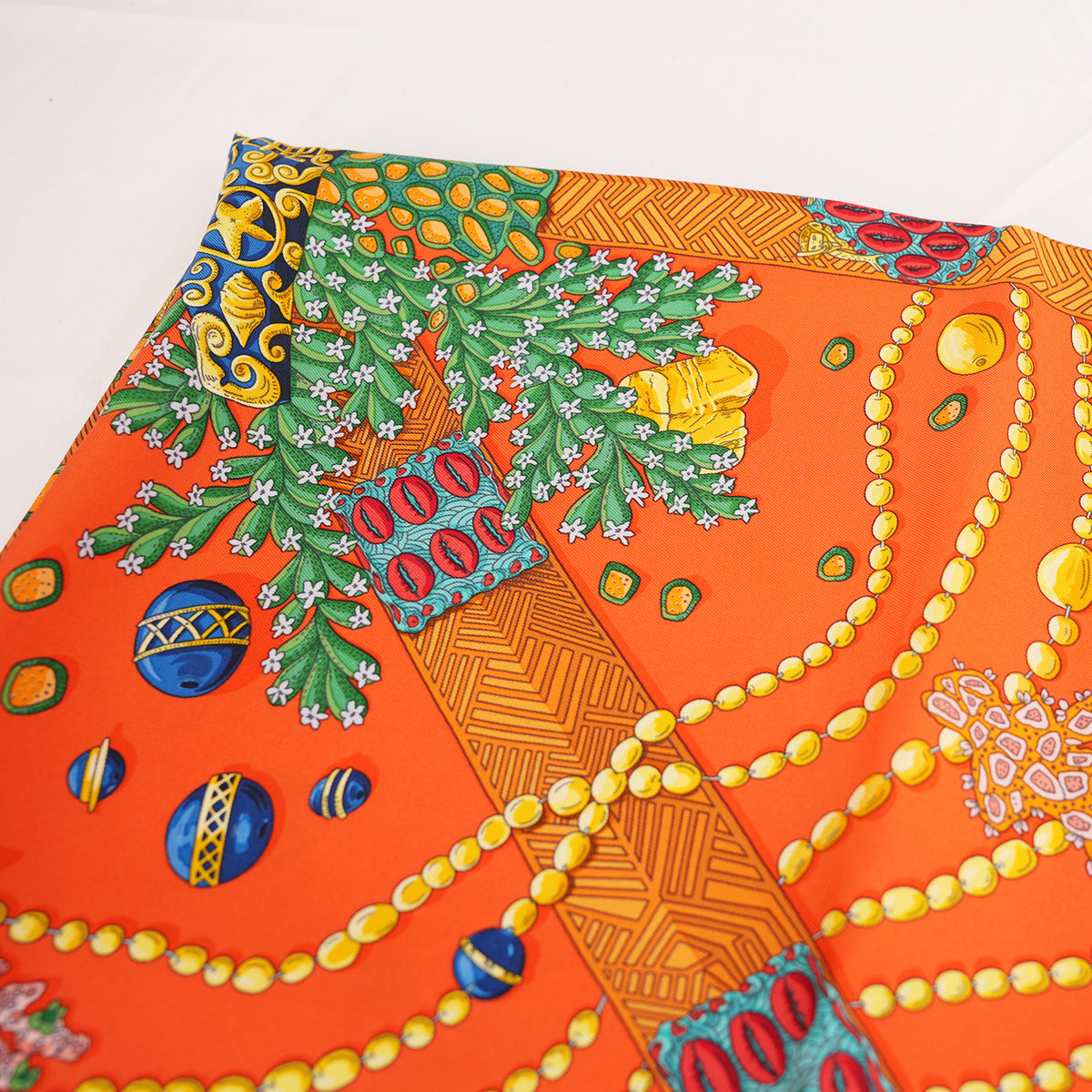 Hermès Carré 90 Chemins de Corail Foulard in Seta Arancione Multicolore 90x90 cm
